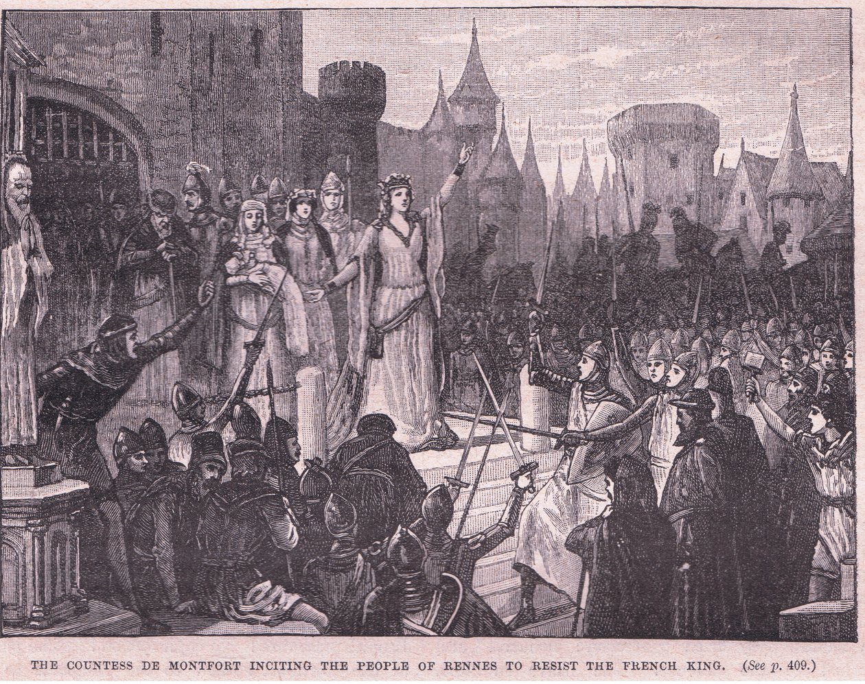 Grevinden de Montfort opildner folket i Rennes til at gøre modstand mod den franske konge 1341 e.Kr. af Charles Ricketts
