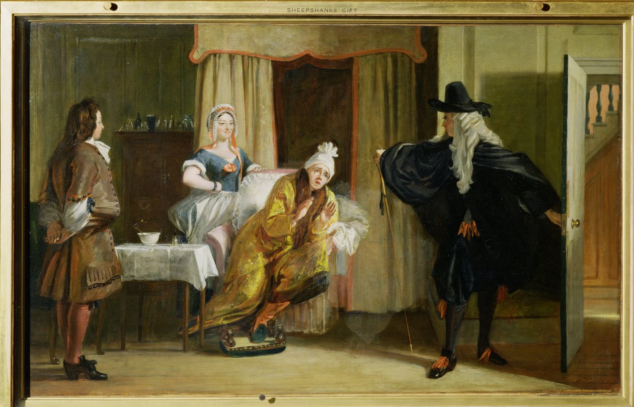 Scene fra "Le Malade Imaginaire" af Moliere (1622-73) af Charles Robert Leslie
