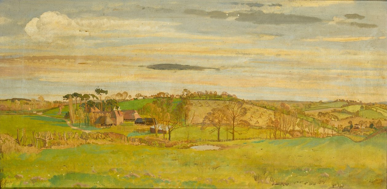 Et landskab i Kentish, ca.1914-16 af Charles Sims