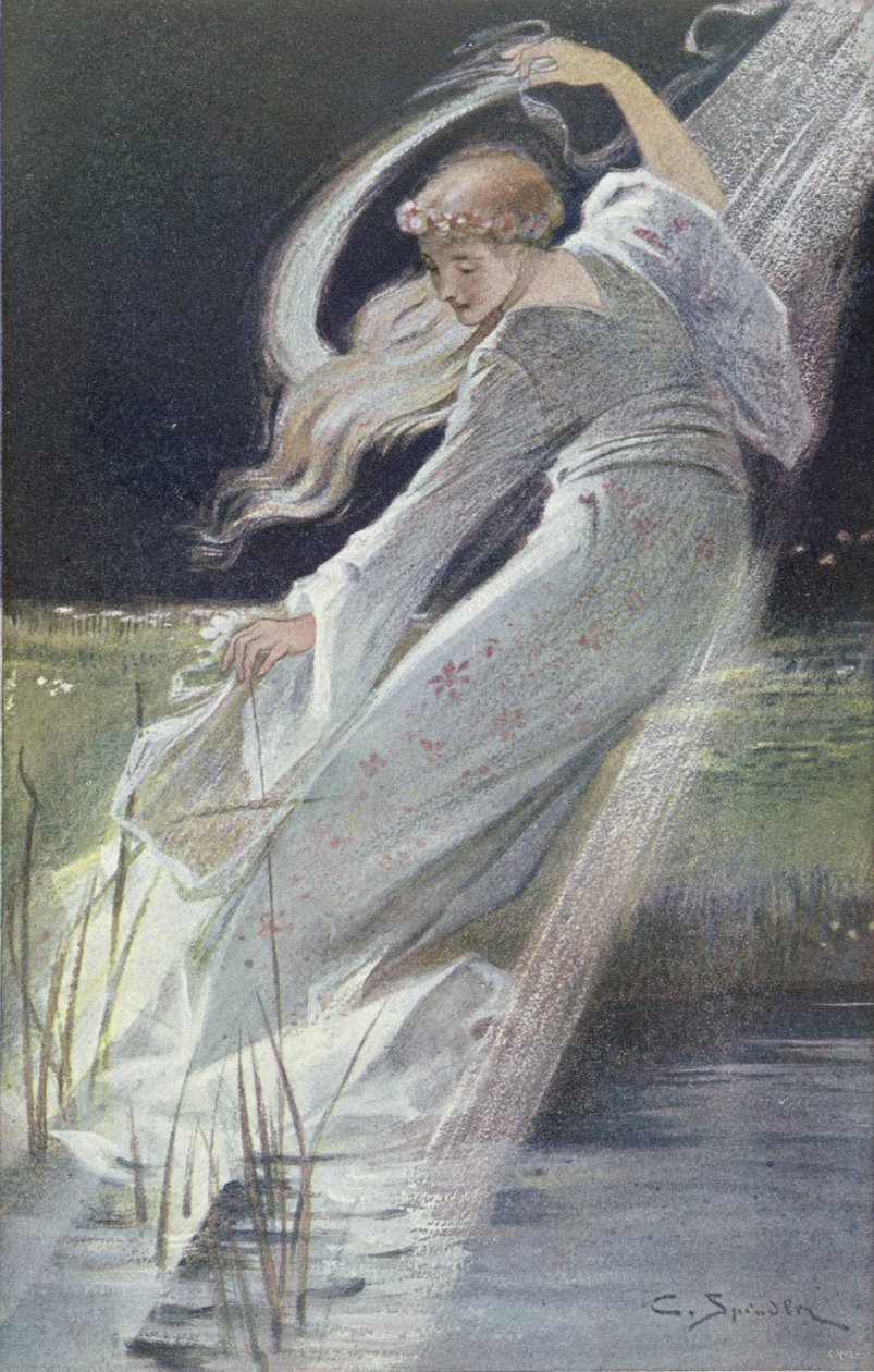 Den hvide dame ved floden Fecht, illustration fra Alsace-legenderne af Georges Spetz, 1905 af Charles Spindler