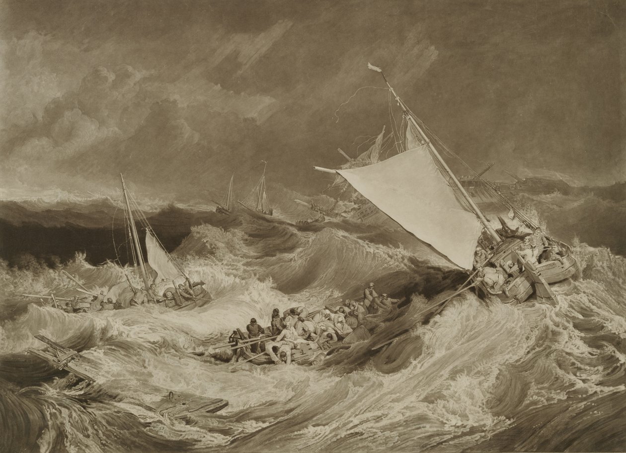 Et skibsvrag, 1806 (mezzotint med grafit og wc) af Charles Yardley Turner