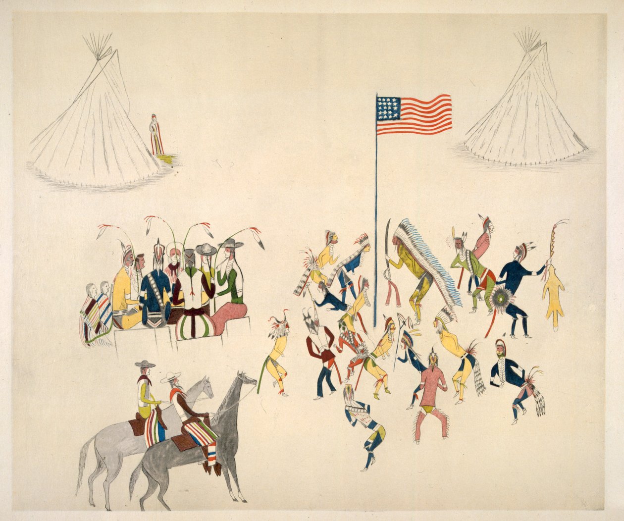 Shoshone-dans kun deltaget i af mænd (pigment på muslin) af Charles Washakie