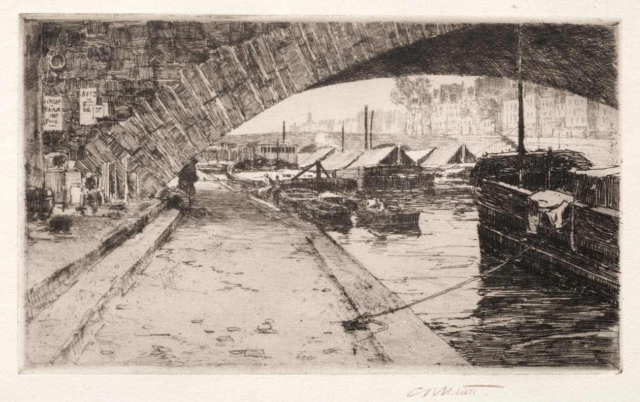 Under Pont Marie, Paris, 1887. af Charles Adams Platt