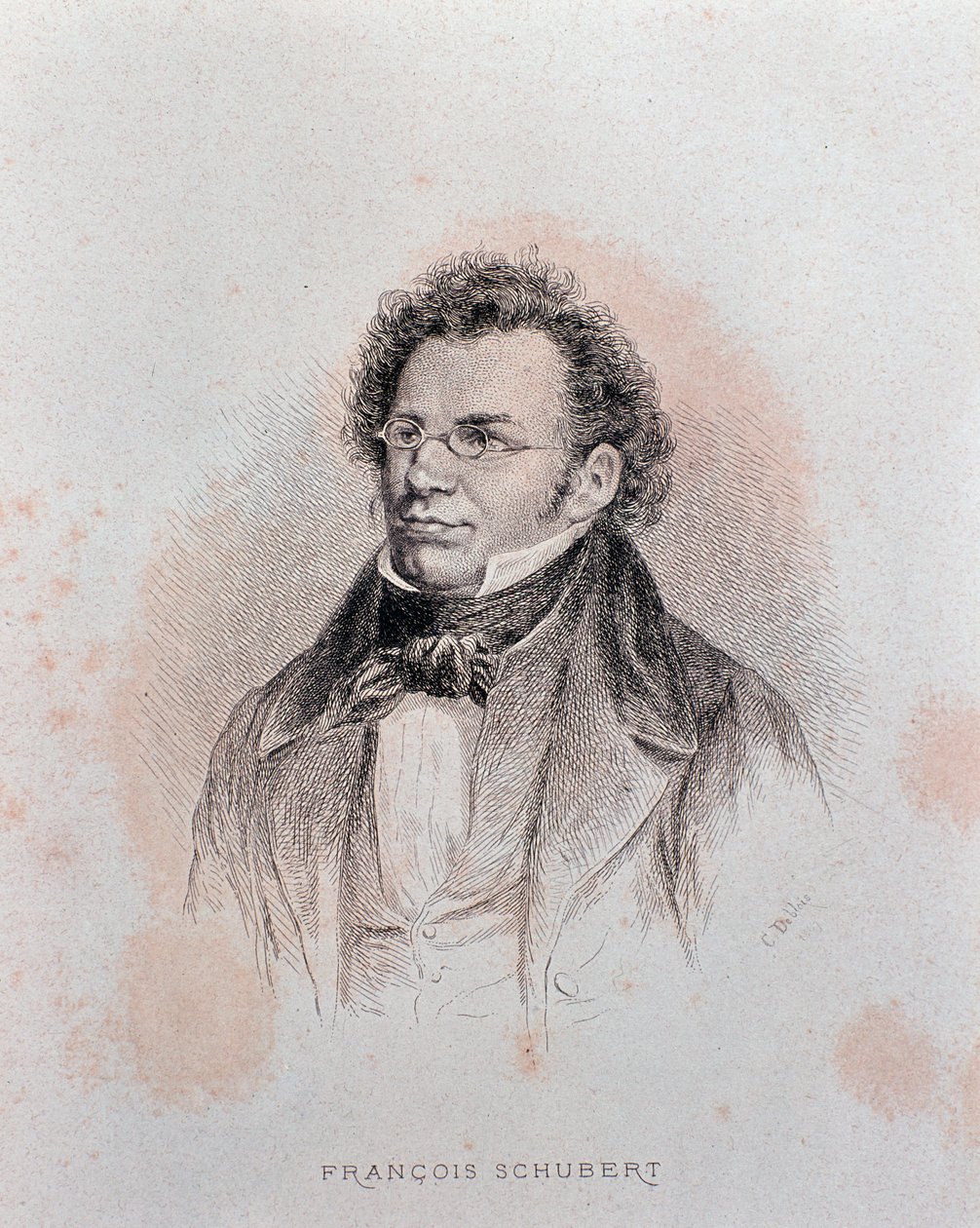 Portræt af Franz Schubert (stik af Charles Alphonse Deblois