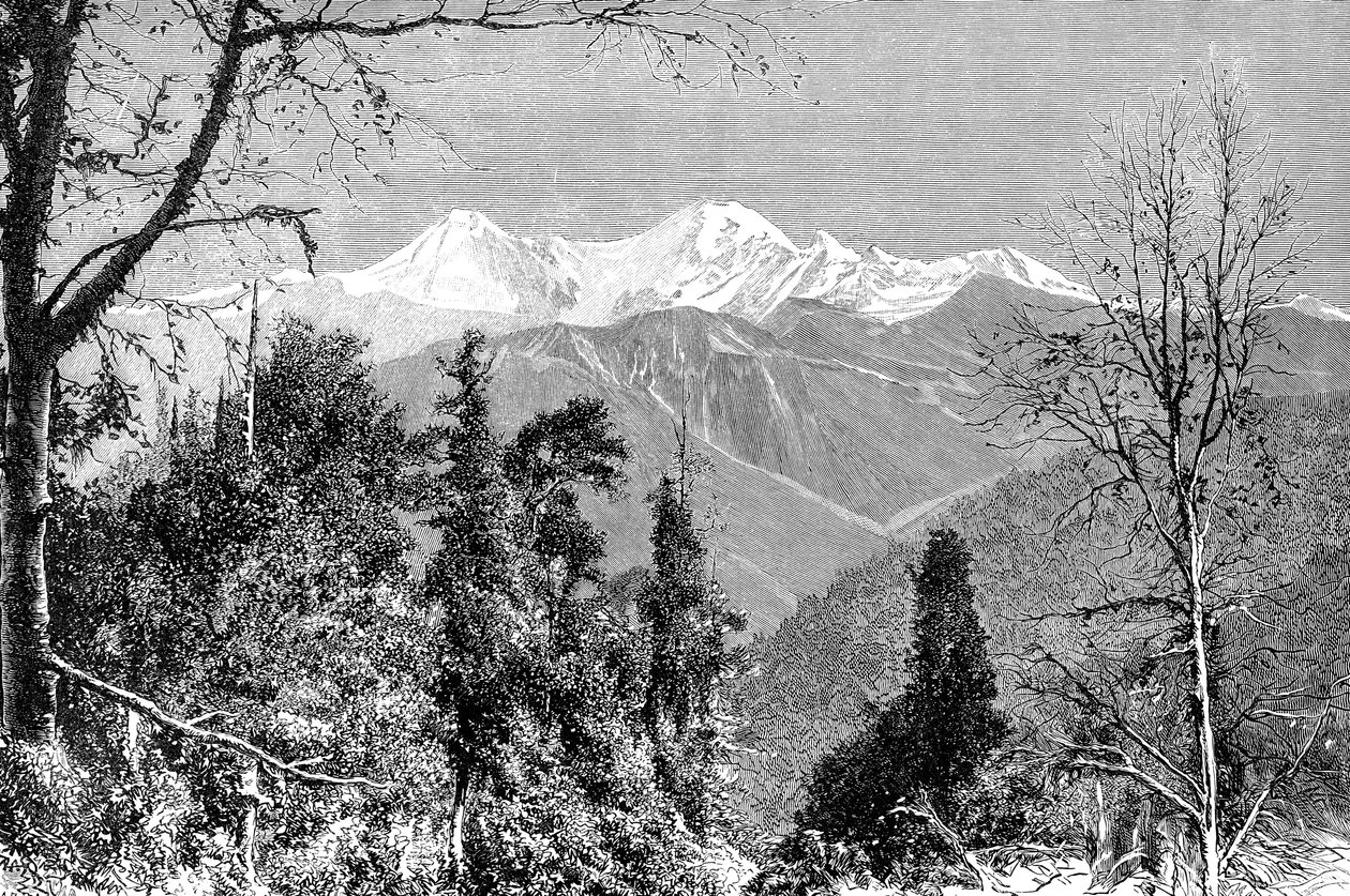 Banderpunch-bjergene, Indien, 1895. af Charles Barbant