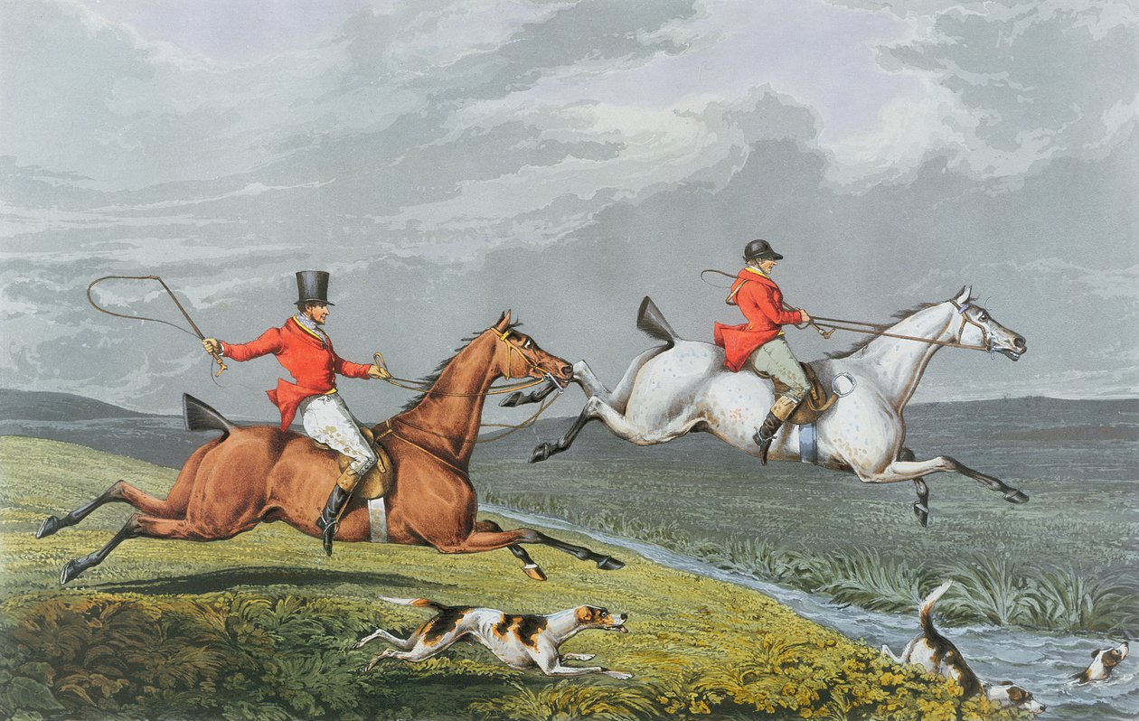 Fox Hunting: Full Cry, 1828 (håndfarvet akvatint) af Charles Bentley