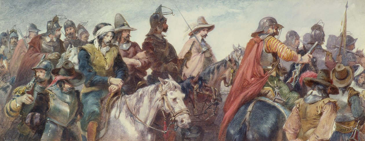 Kavaleri eskorterer fanger (tegning) af Charles Cattermole