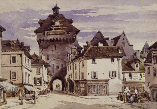 Gadescene i Loches, Frankrig (print) af Charles Claude Pyne