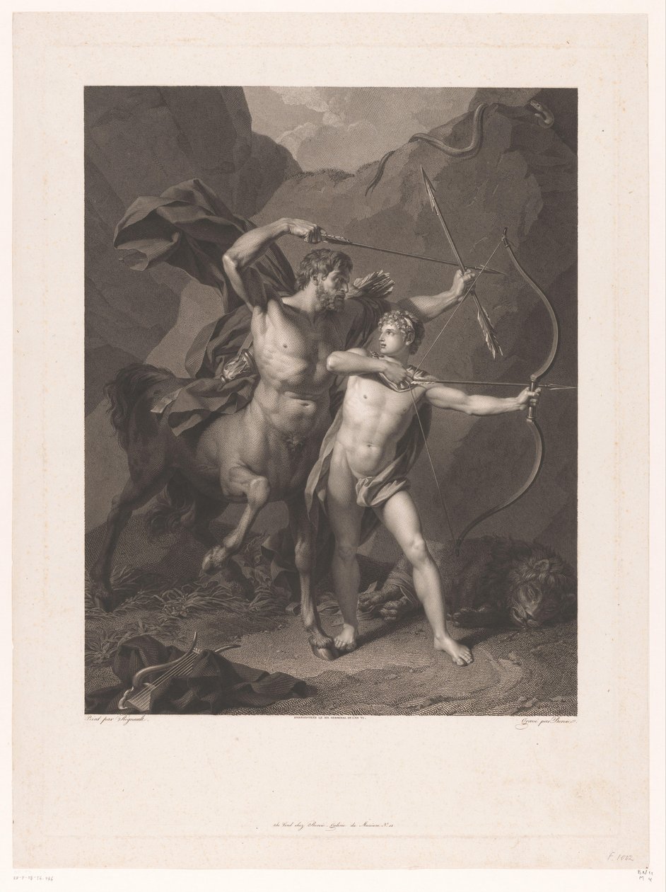 Chiron instruerer Achilles i bueskydning af Charles Clément Bervic