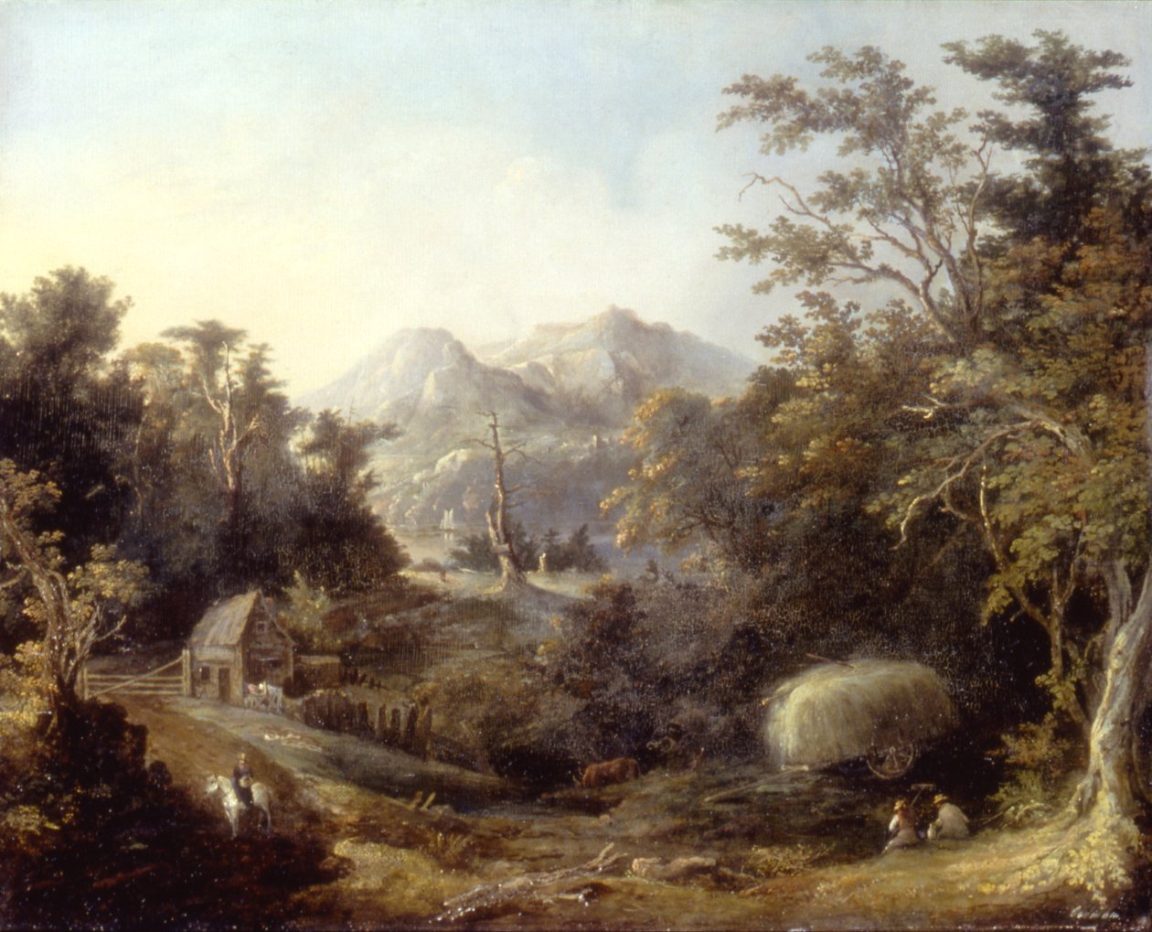 Landskab med gård og bjerge, 1832. af Charles Codman