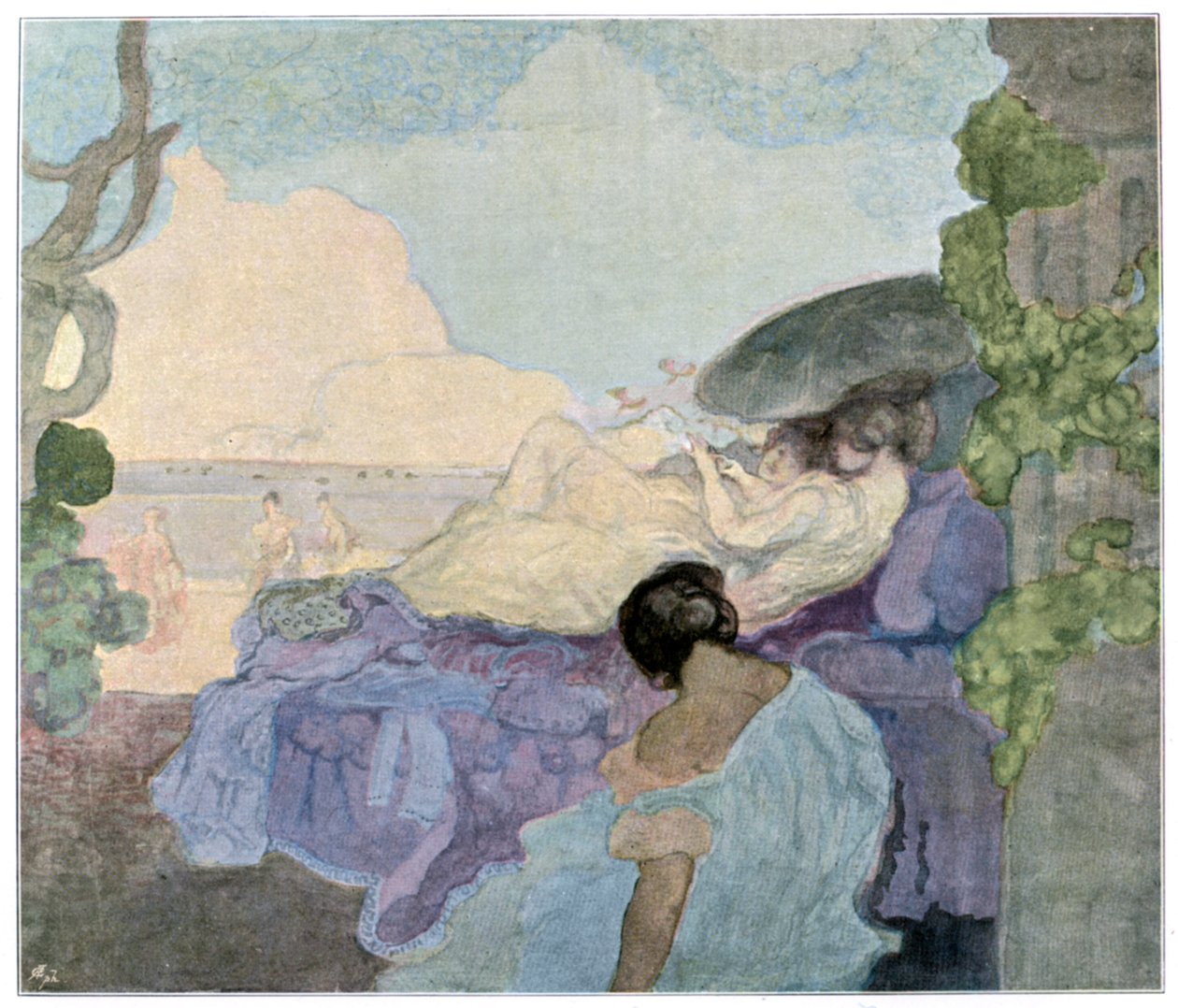 Kvinder slapper af ved havet, 1898. af Charles Edward Conder