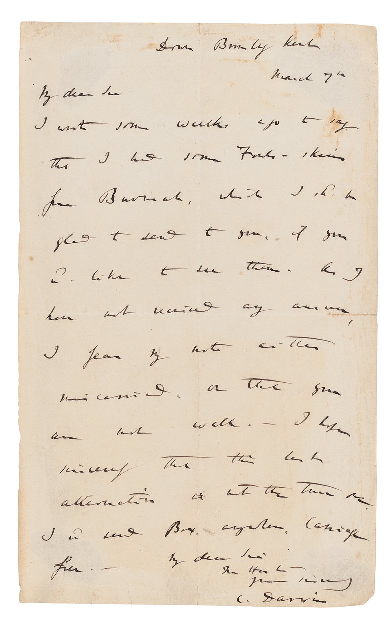 Autograf brev underskrevet af Charles Darwin