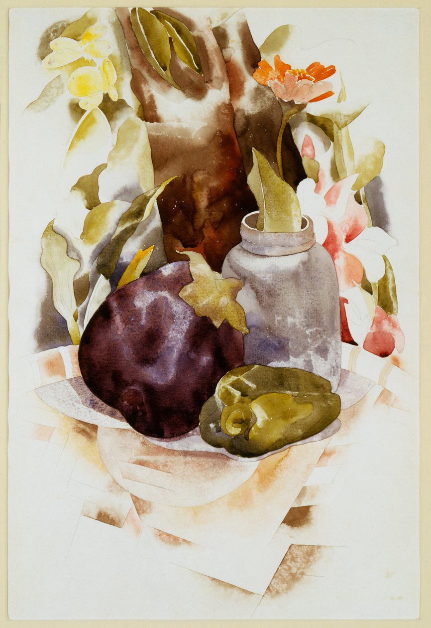 Aubergine og grøn peber af Charles Demuth
