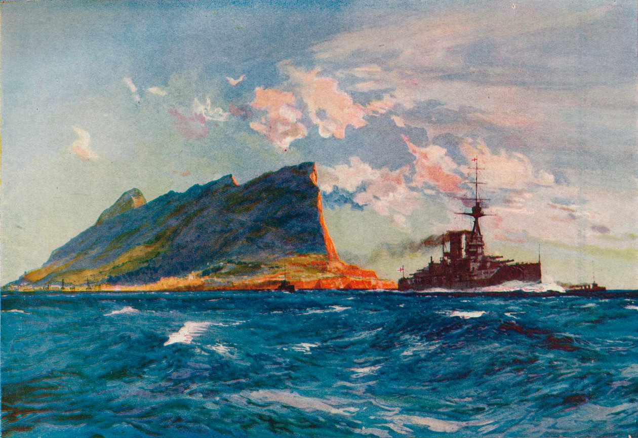 Dronningen Elizabeth ud for Gibraltar, c1918 1919 af Charles Dixon
