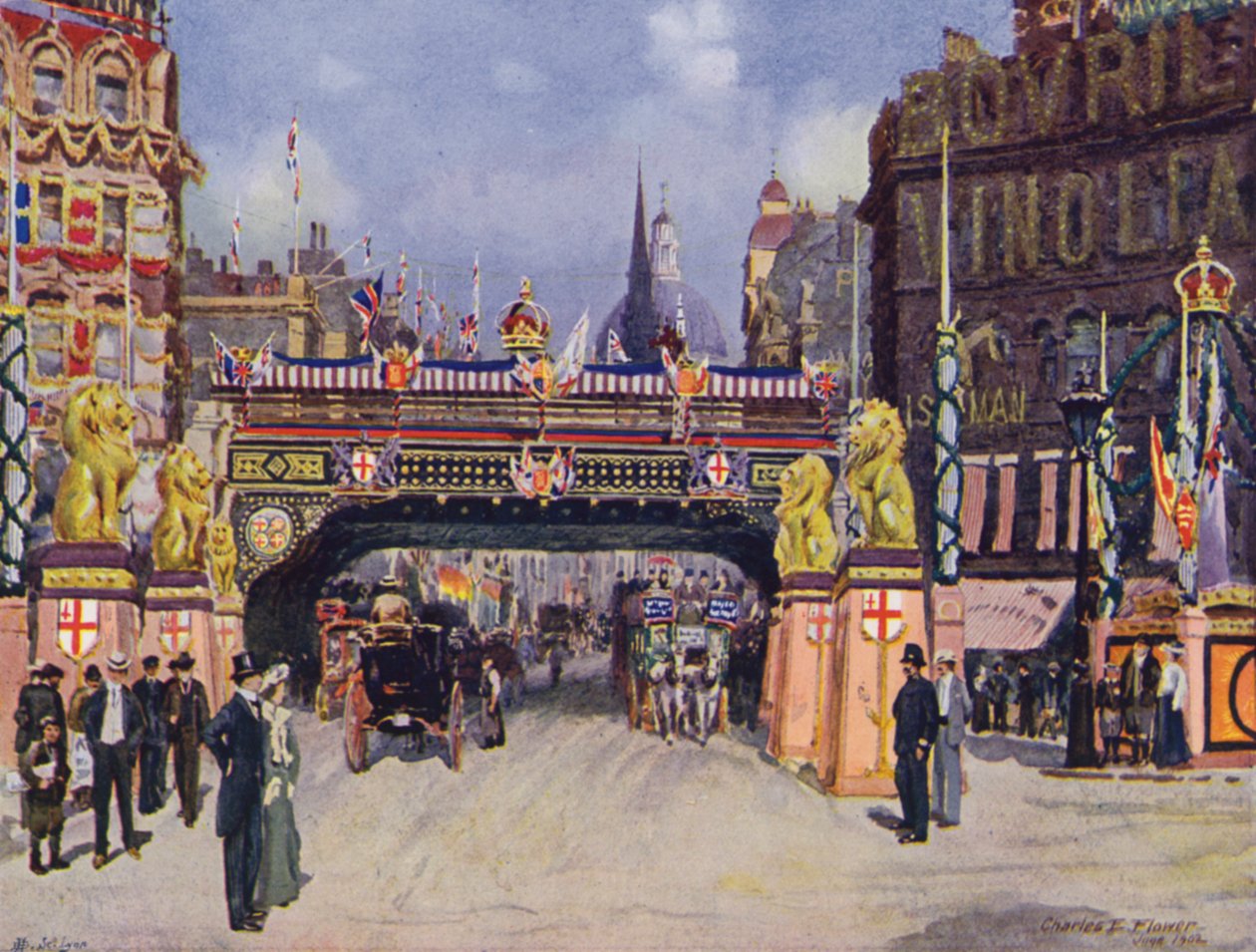 Ludgate Circus i juni 1902 af Charles Edwin Flower