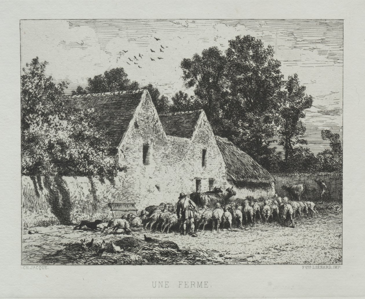 Et Bondehus. af Charles Emile Jacque
