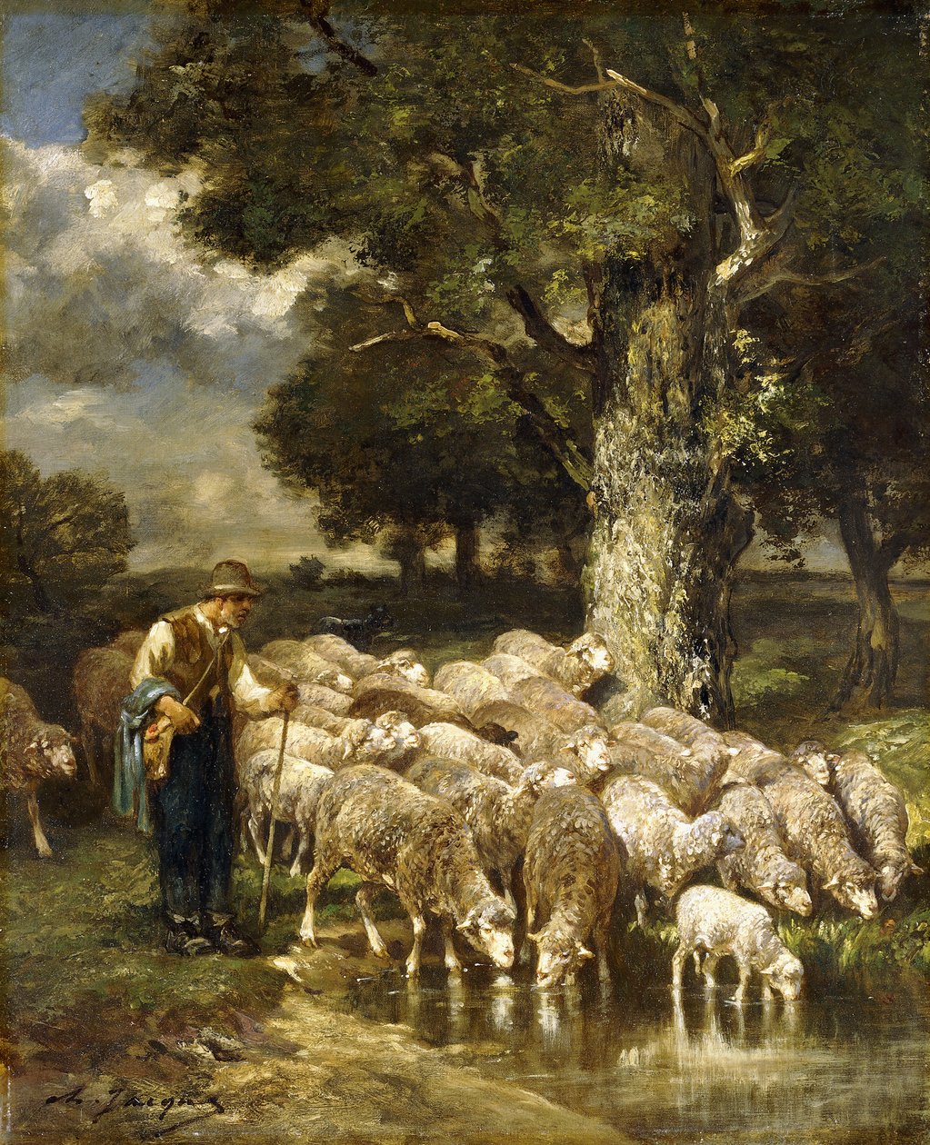 En hyrde, der passer sin hjord, af Charles Emile Jacque