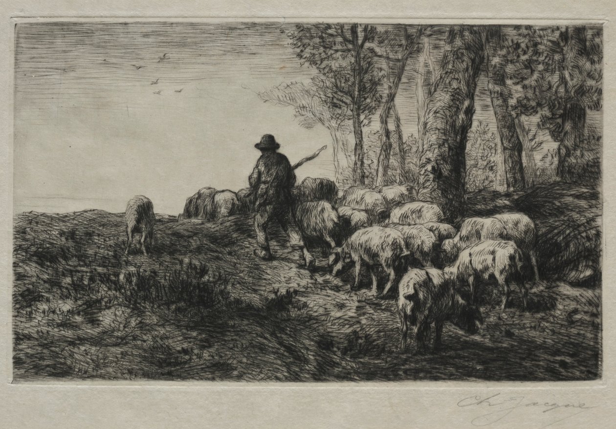 En flok svin, 1880. af Charles Emile Jacque