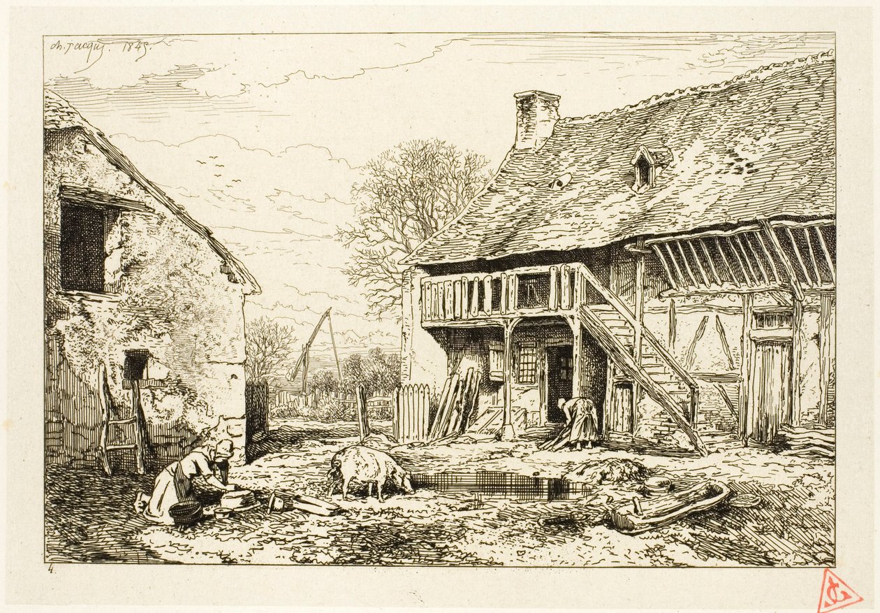 Gårdsplads til en bondebolig af Charles Emile Jacque