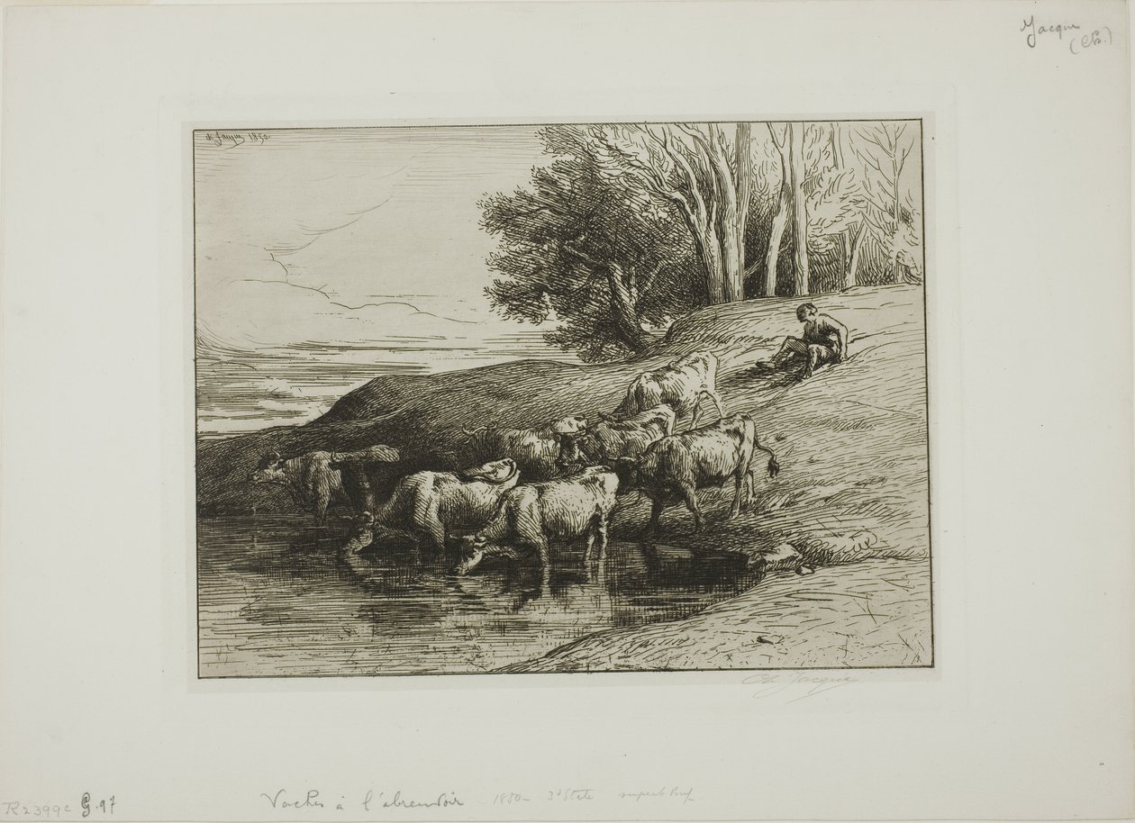 Køer ved Vandingspladsen af Charles Emile Jacque
