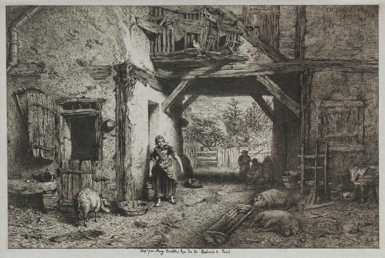 Gårds interiør af Charles Emile Jacque