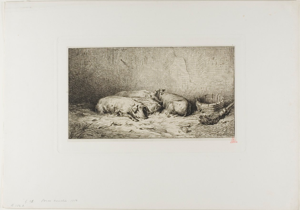 Fire sovende grise af Charles Emile Jacque