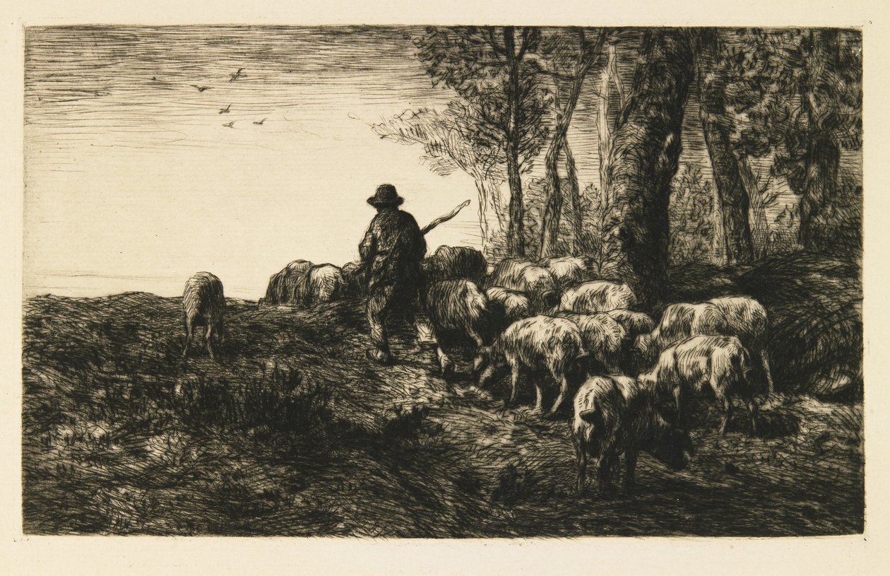 Svineflok med Svinebesætning af Charles Emile Jacque