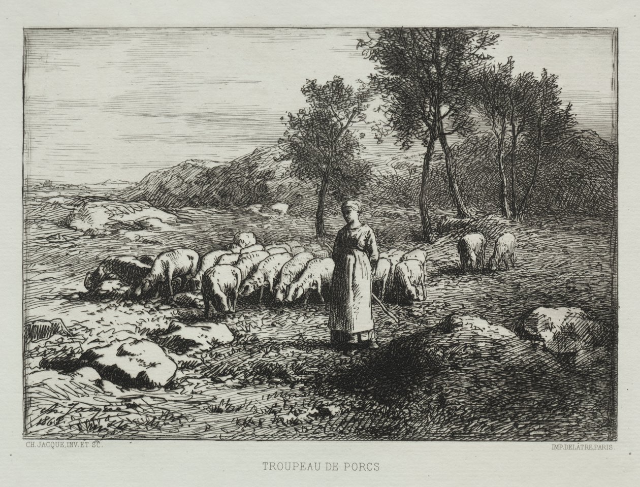 Svineflokke af Charles Emile Jacque