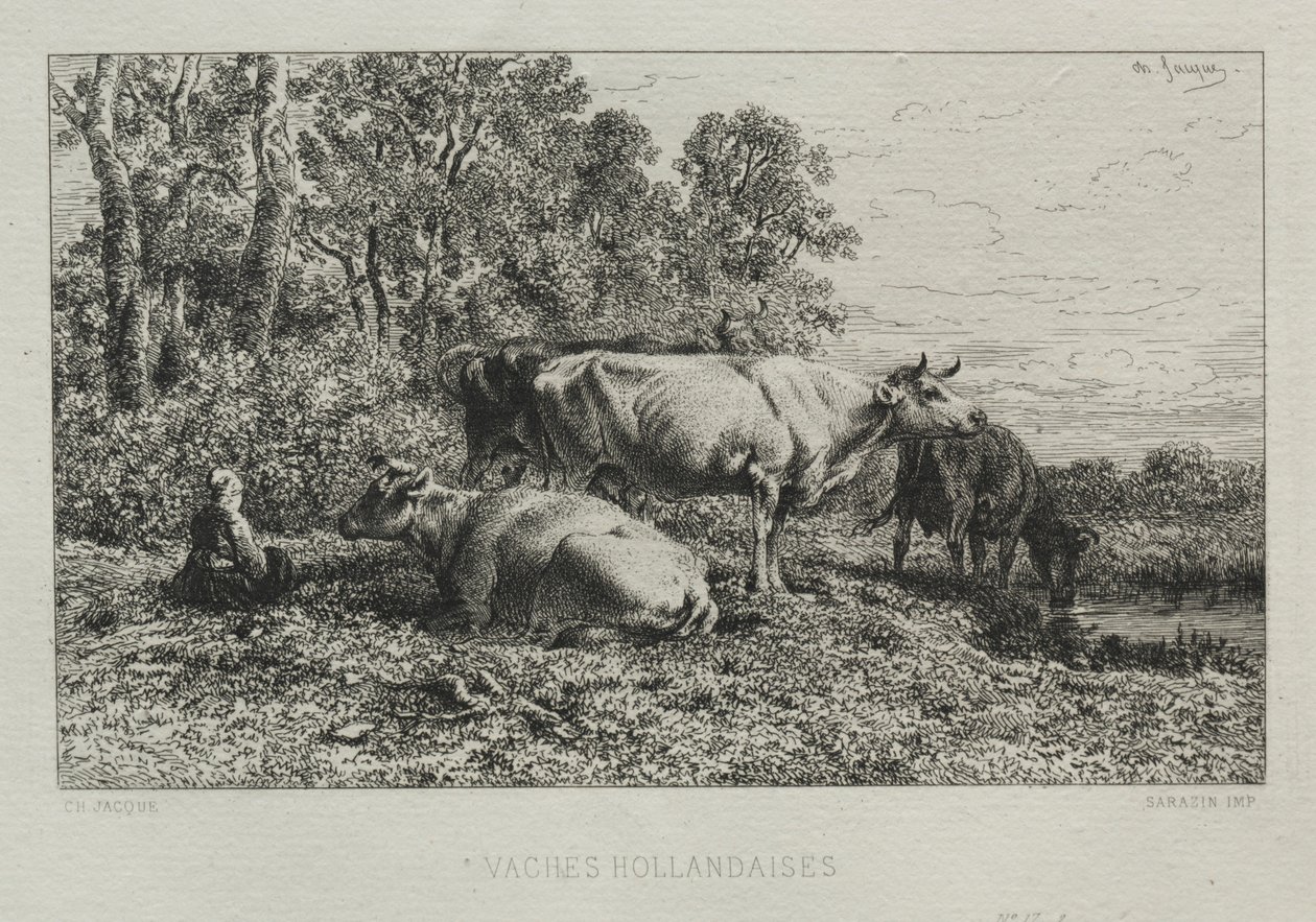 Holland køer. af Charles Emile Jacque