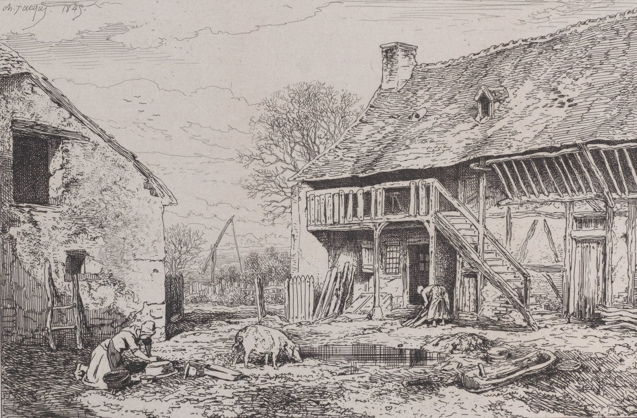 Landskab af en bondegård, 1845. af Charles Emile Jacque