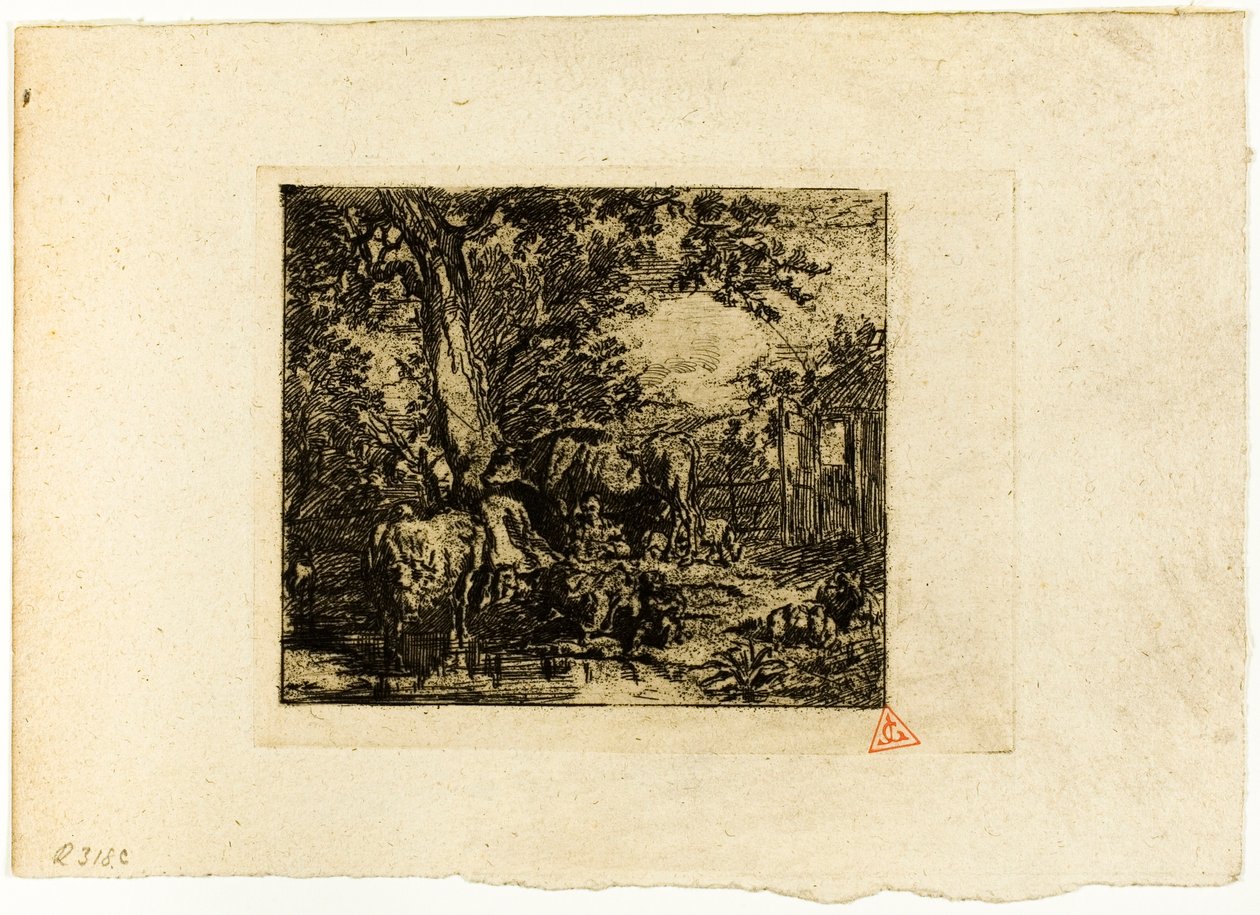 Landskab med dyr af Charles Emile Jacque