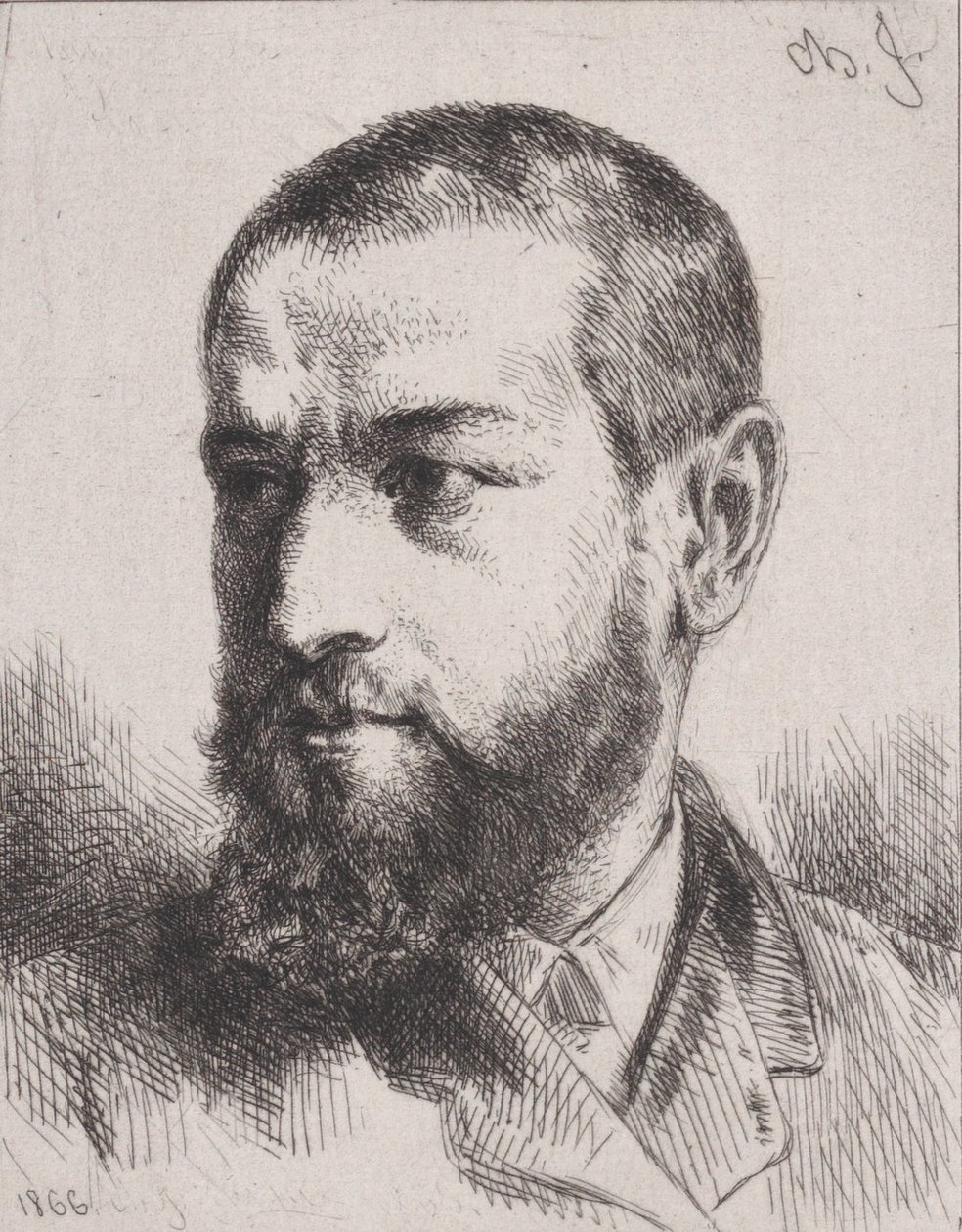 Portræt af J.J. Guiffrey, 1866. af Charles Emile Jacque