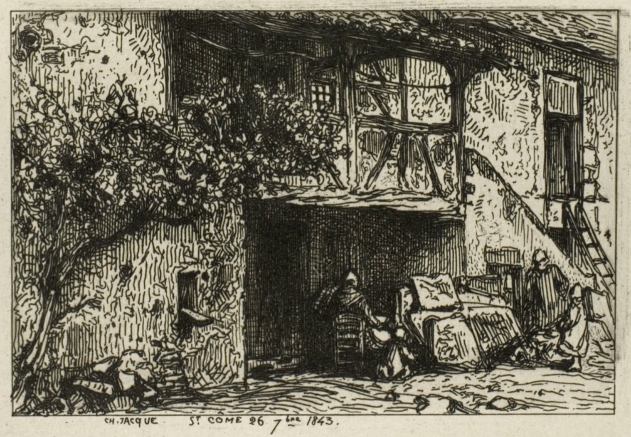 Trapper foran et hus af Charles Emile Jacque