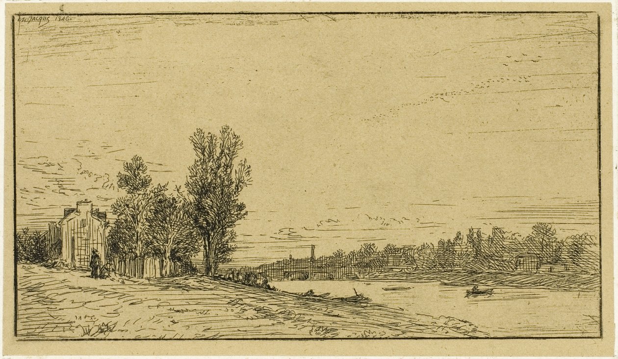 En flods bredder af Charles Emile Jacque