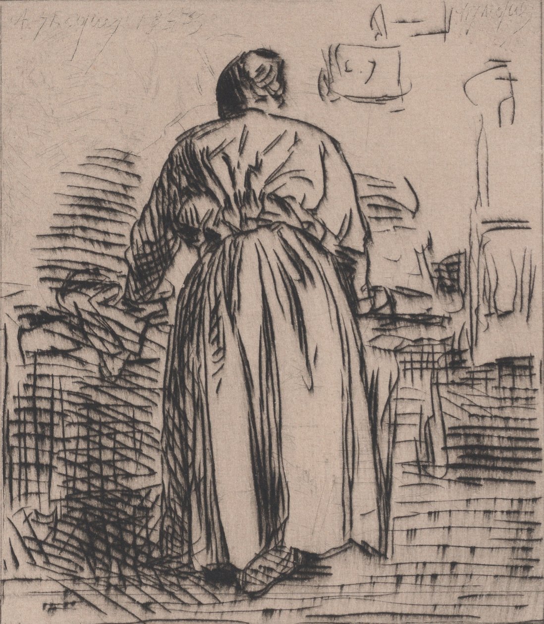 Den strygende kvinde, 1843. af Charles Emile Jacque
