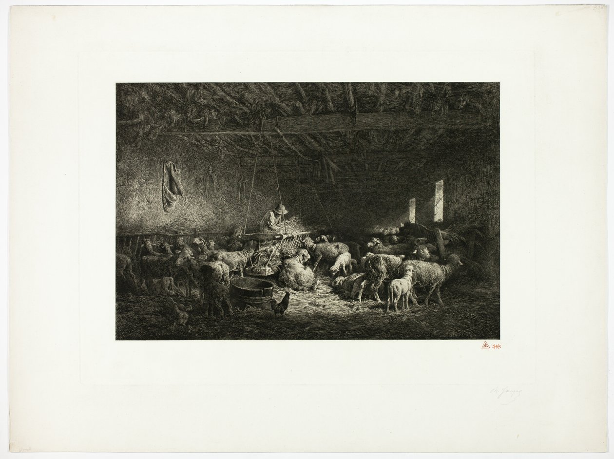 Den store fåreseng (vandret plade) af Charles Emile Jacque