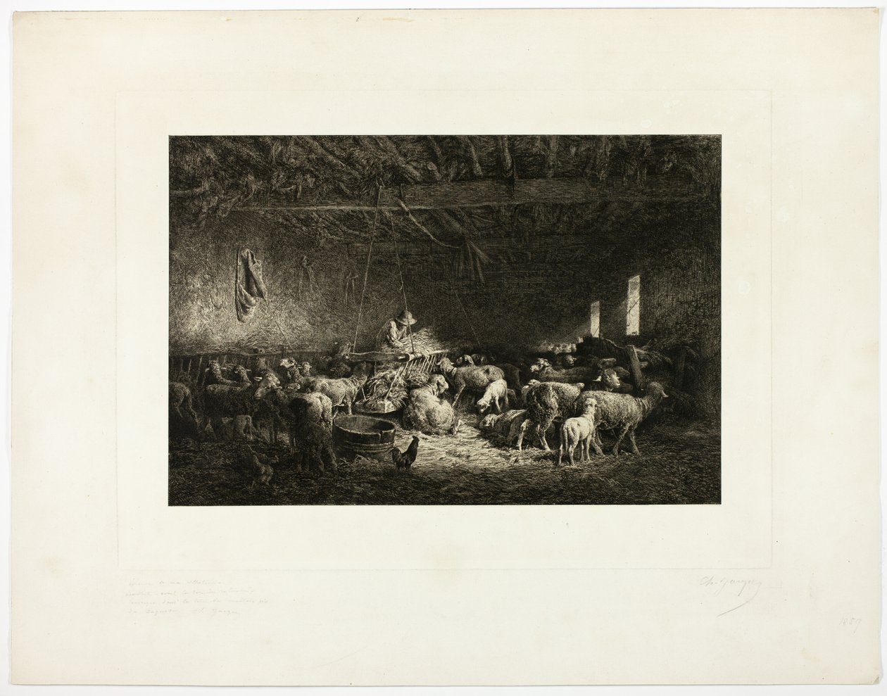 Den store fåreseng, vandret tallerken af Charles Emile Jacque
