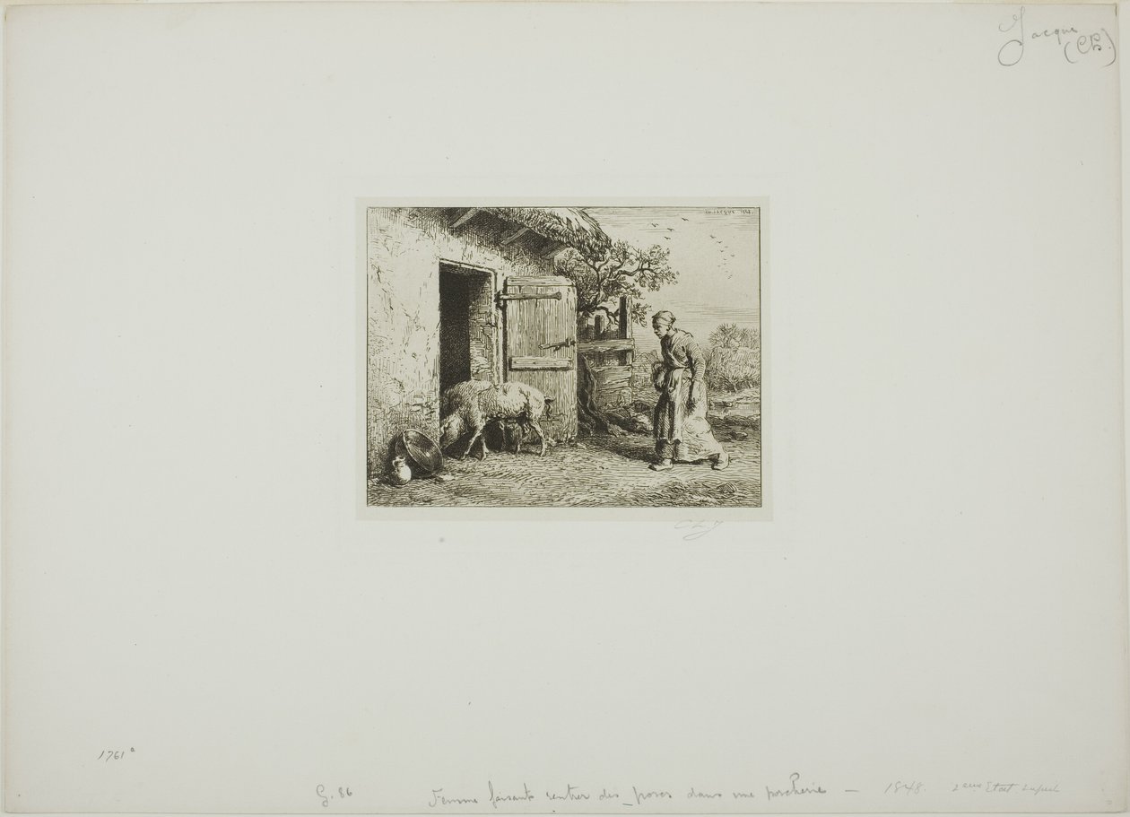 Kvinde bringer sine grise hjem igen af Charles Emile Jacque