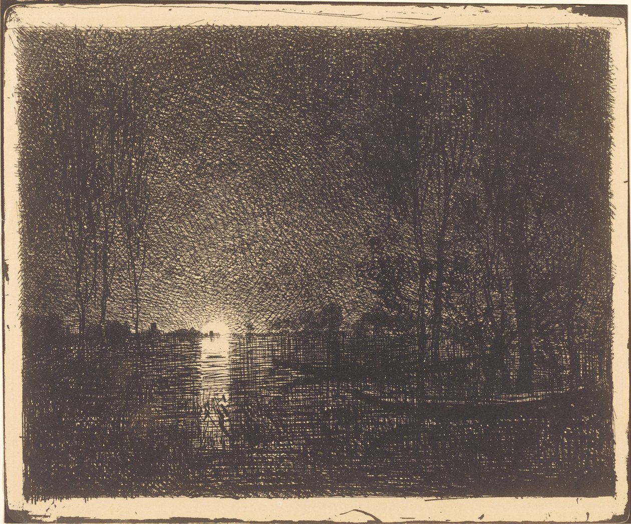 Månebelyst landskab af Charles Francois Daubigny