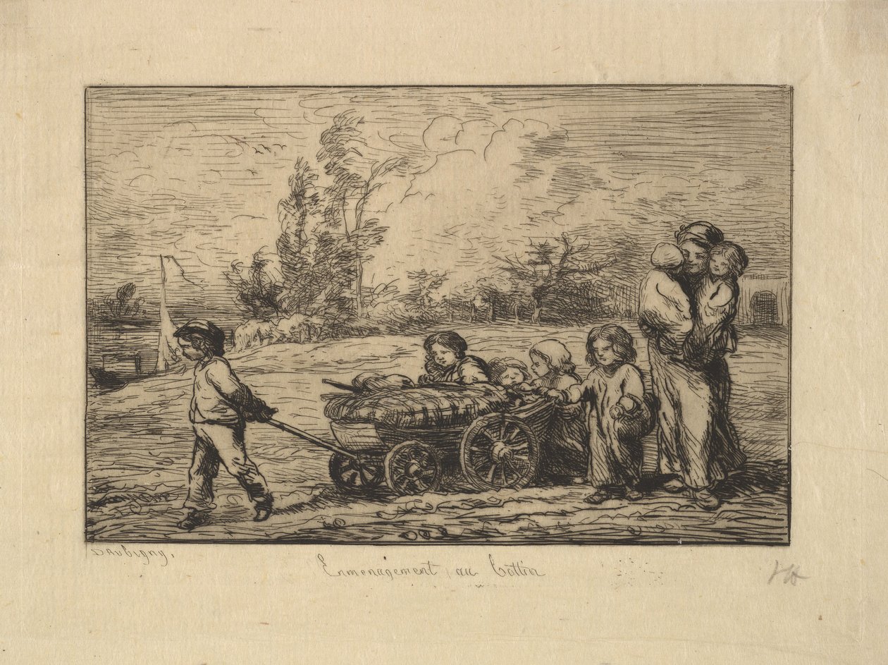 Flytter ind i båden, 1861. af Charles Francois Daubigny