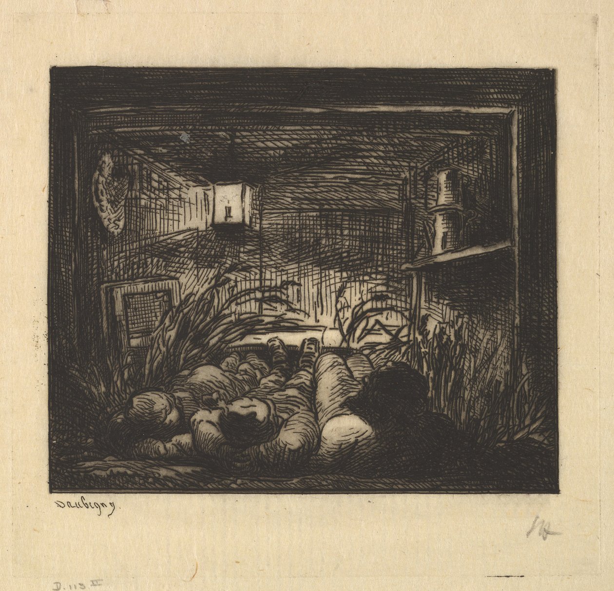 Sove ombord på båden, 1861. af Charles Francois Daubigny