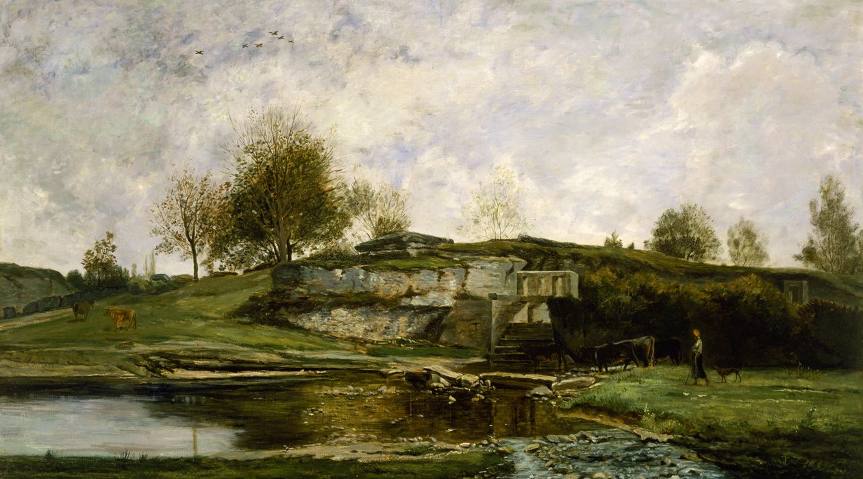 Sluse i Optevoz-dalen, 1854 af Charles Francois Daubigny