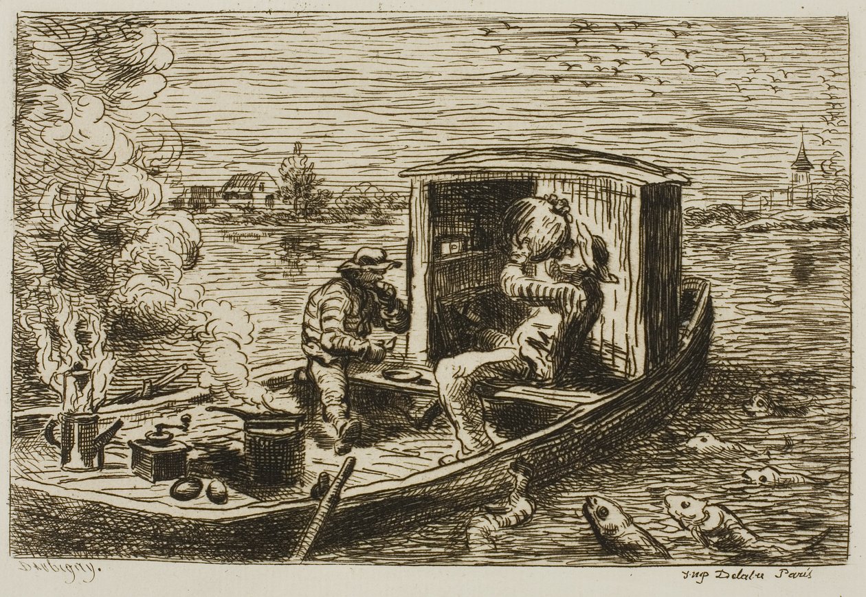 Synke (måltid på båden) af Charles Francois Daubigny