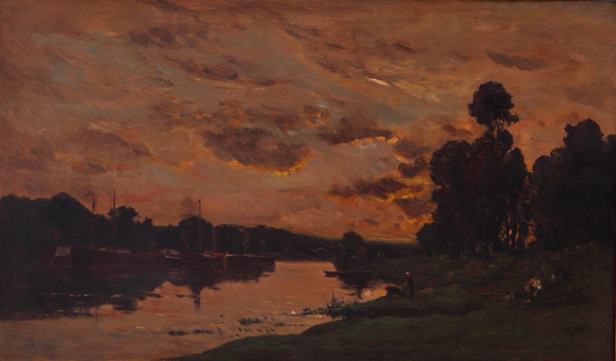 The Afternoon (olie på panel) af Charles Francois Daubigny