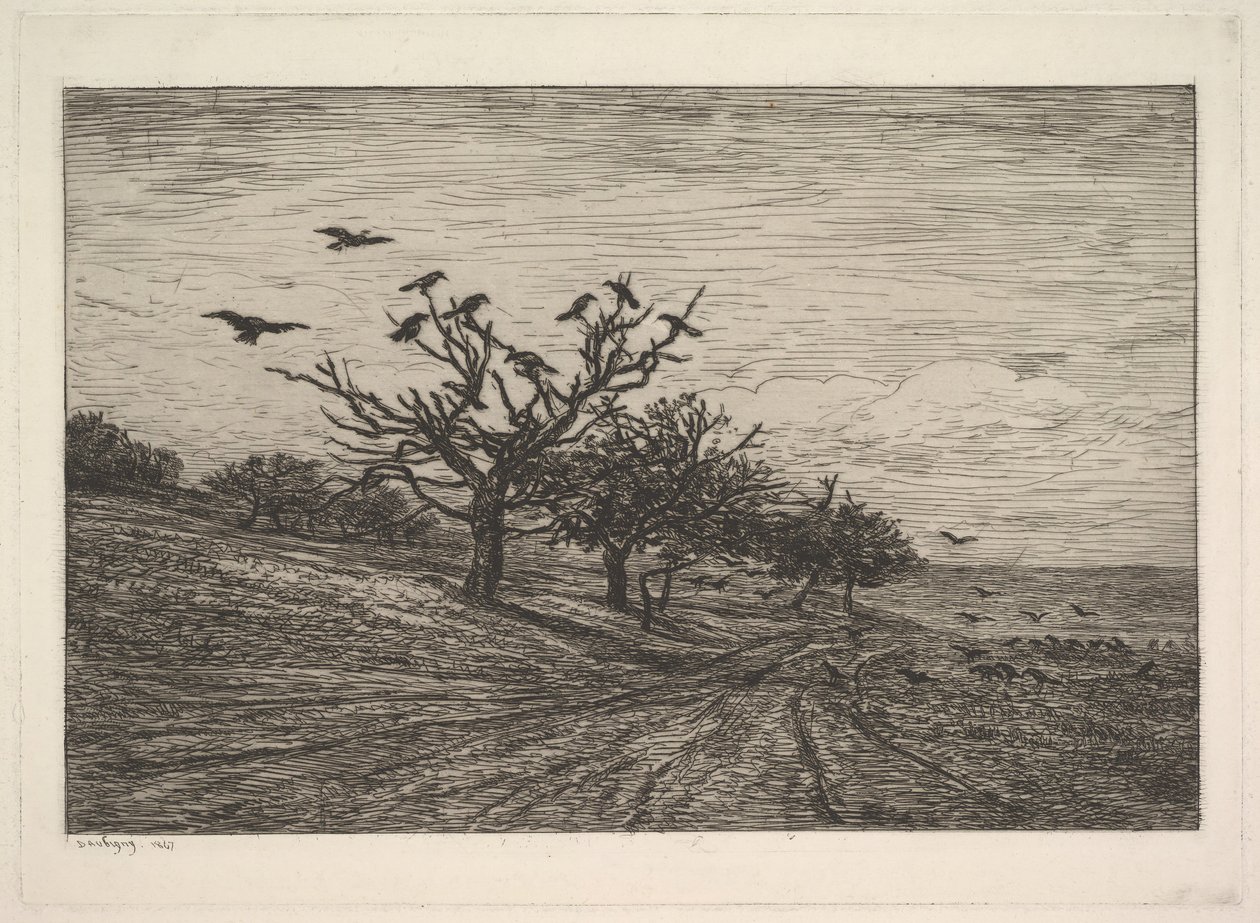 Træ fyldt med krager, 1867. af Charles Francois Daubigny