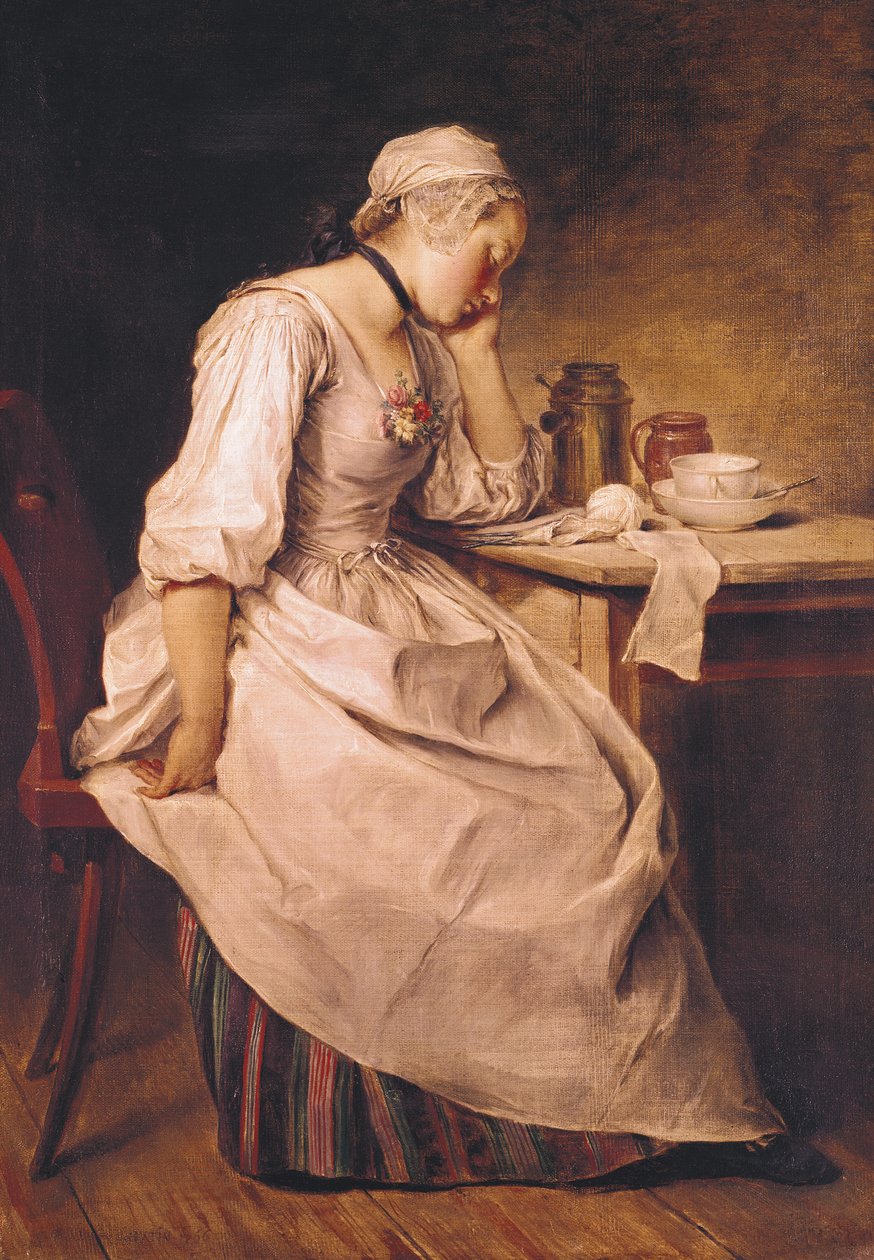 Ung kvinde sover af Charles Francois Hutin
