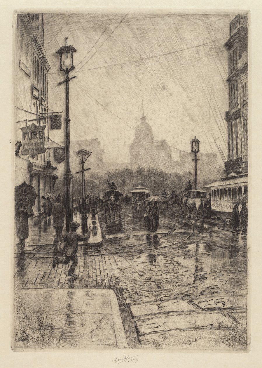 Rainy Day, Broadway, sandsynligvis 1890. af Charles Frederick William Mielatz