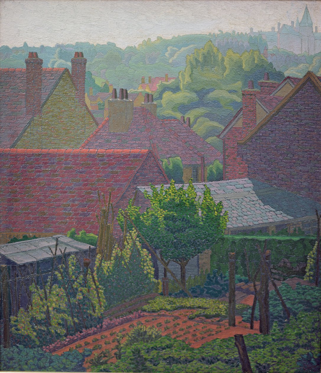 Village Rooftops (olie) af Charles Ginner