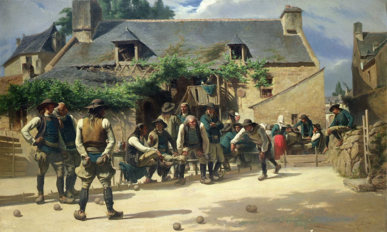 The Game of Boules ved Pont-Aven af Charles Giraud