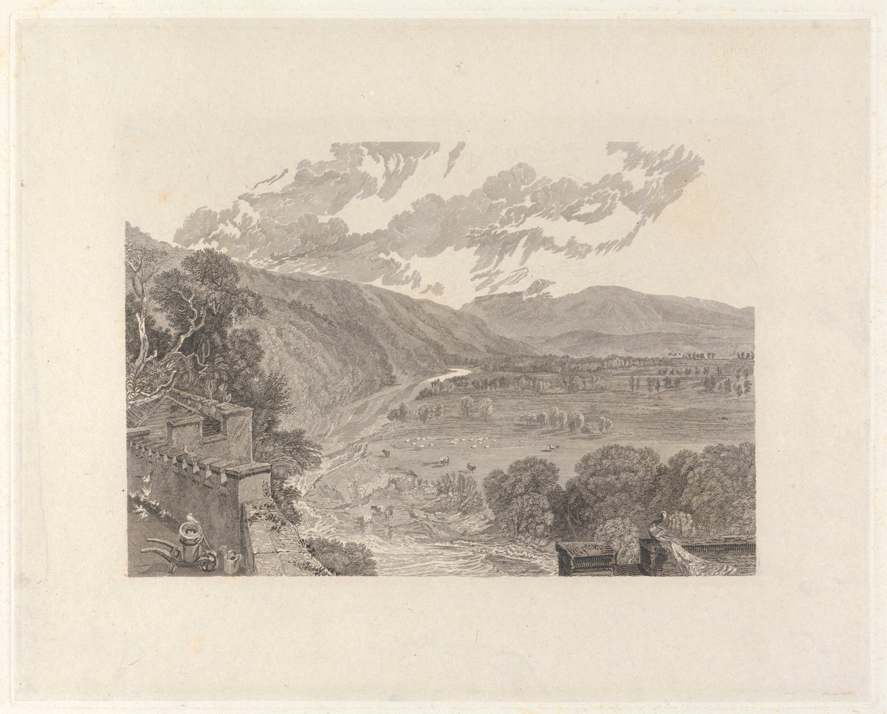 Ingleborough, fra Hornby Castle Terrace af Charles Heath